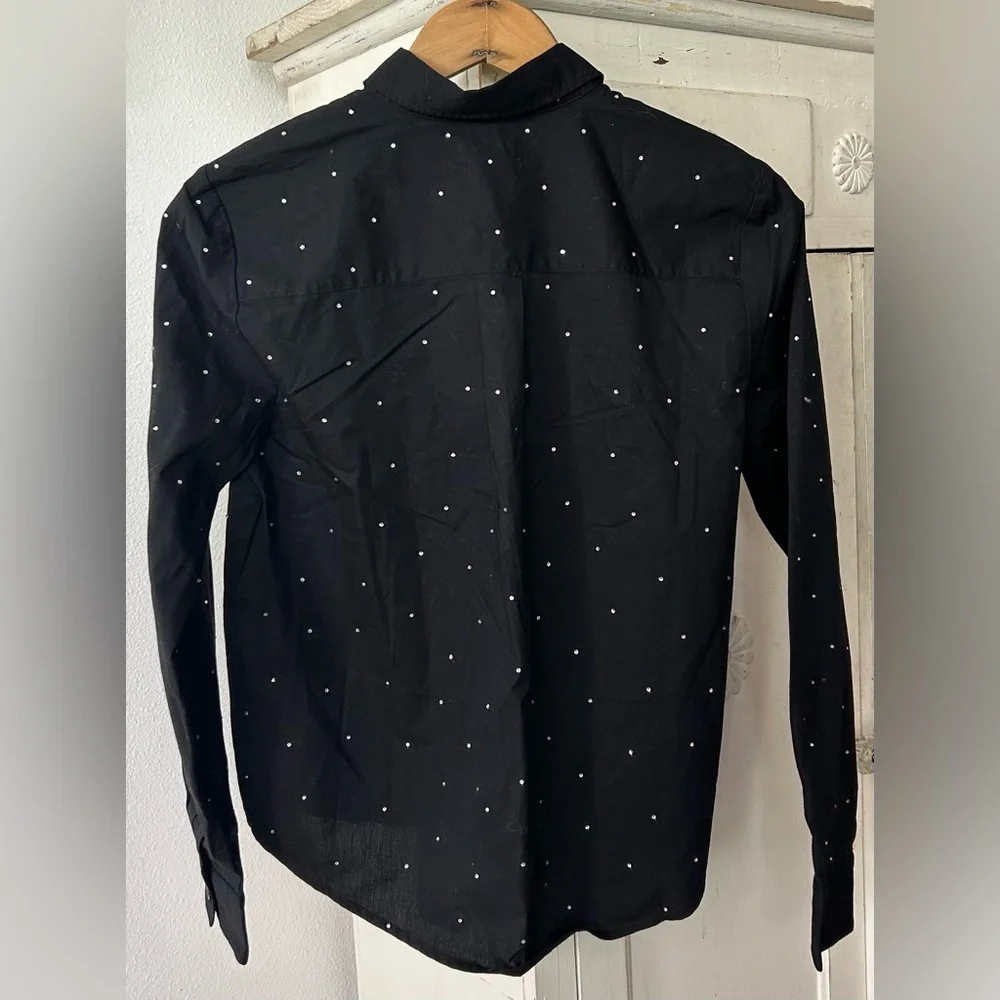 NWT J. Crew | Women’s Black Long Sleeve Button Down Rhinestone Shirt Size XXS